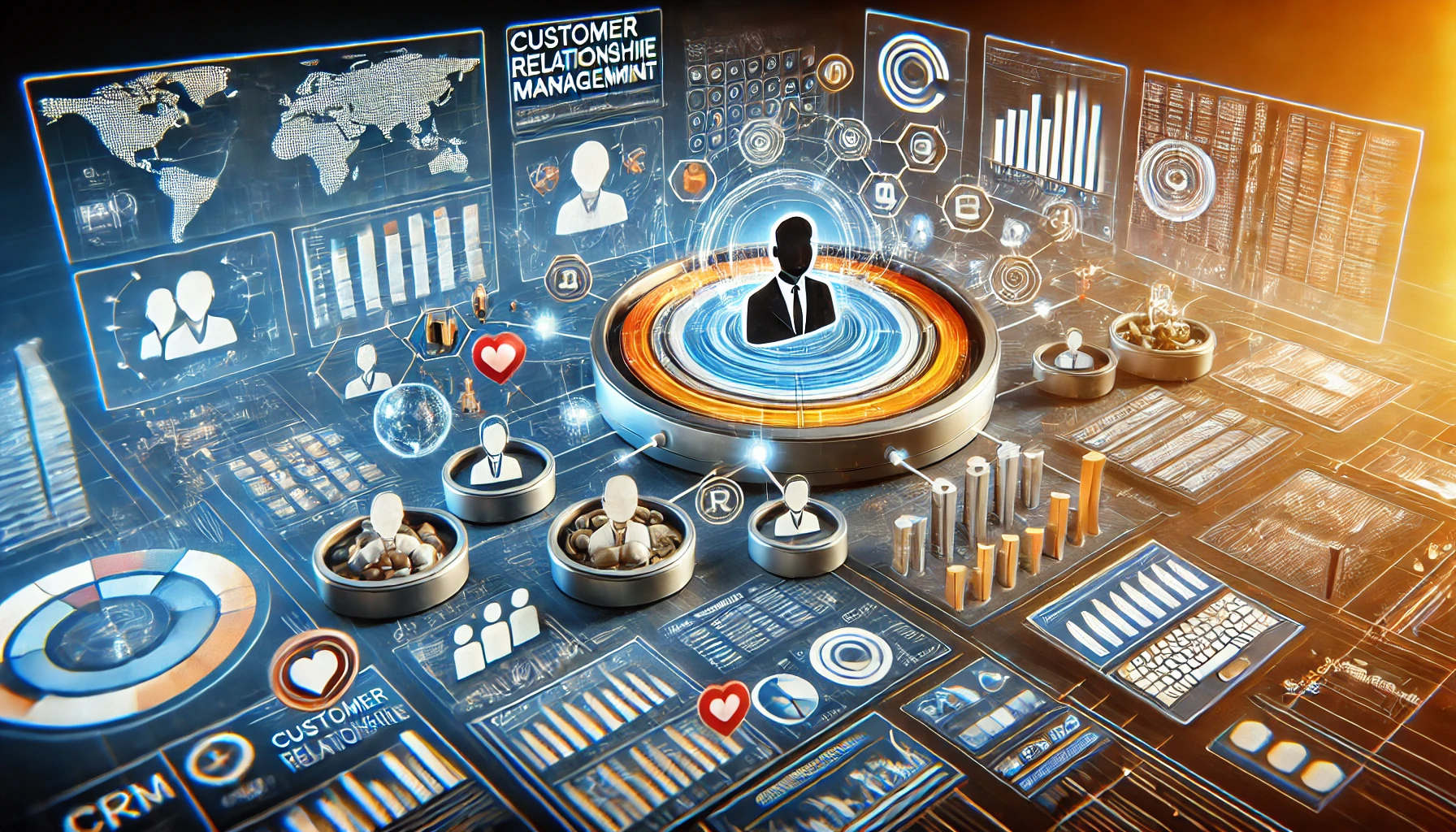 Illustration d'un système CRM avec une base de données client.